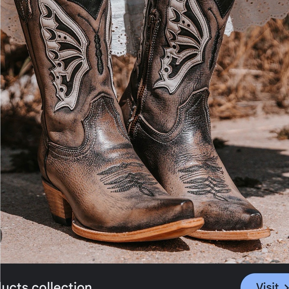 Freebird Two-Tone Leather Heeled Boots - Brown and Black